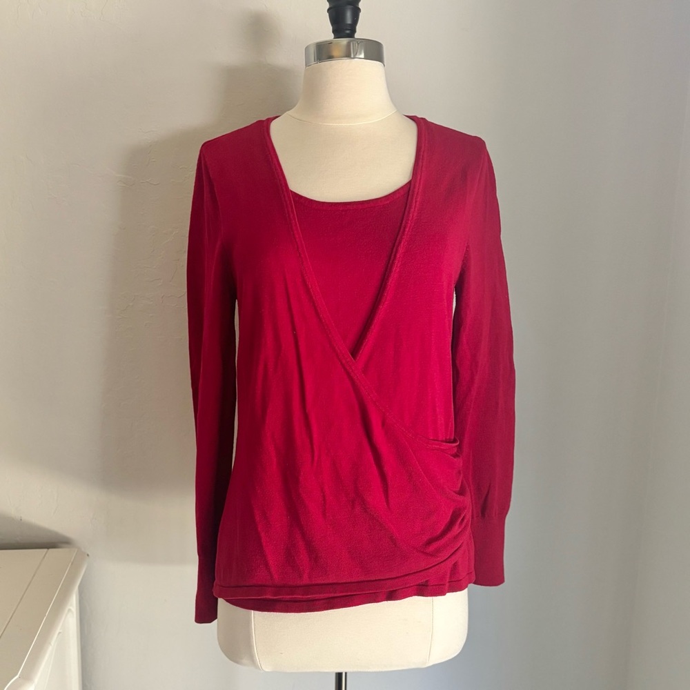 Apt 9 Vibrant Red Layered Surplice Front Sweater, Medium